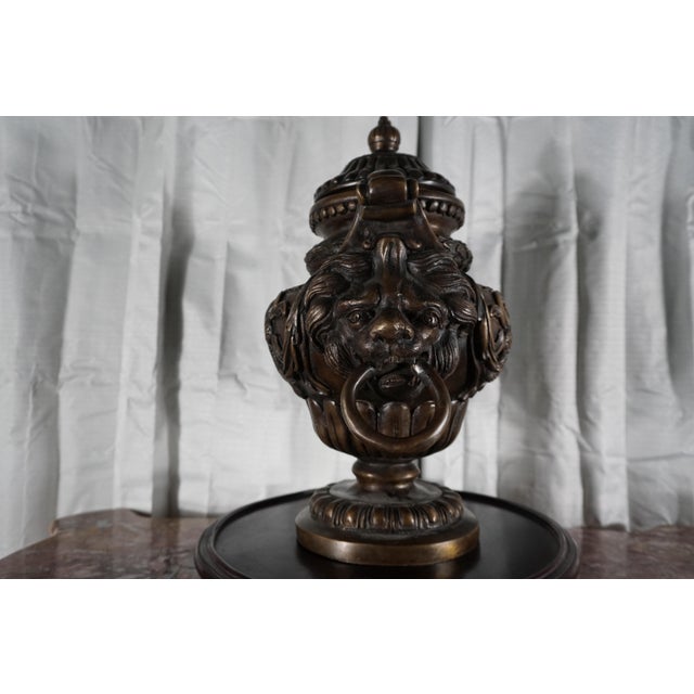 Grand Neoclassical Lion Head Urn With Ring Handles For Sale - Image 4 of 9