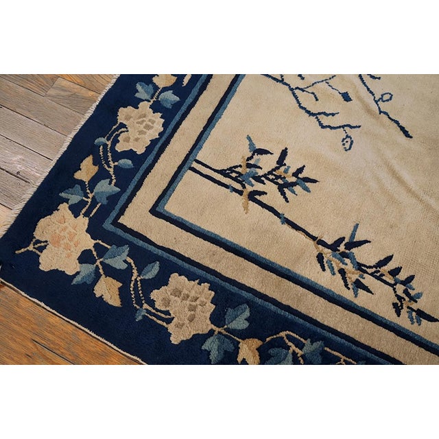 Chinese 1900s Beige Floral Modern Antique Chinese Peking Rug 4'0" X 6'10" Hand Knotted Wool Carpet For Sale - Image 3 of 6