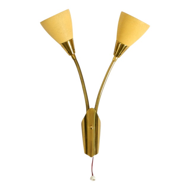 Mid-Century Modern Brass Wall Lamp with Gooseneck and Double Shade by Cosack Leuchten, 1950s For Sale