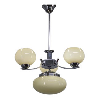 Art Deco Chandelier in Chrome and Champagne Glass, Czechoslovakia, 1930s For Sale