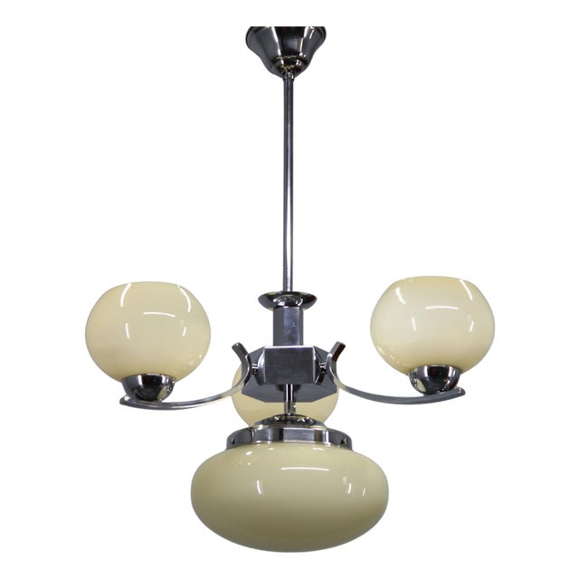 Art Deco Chandelier in Chrome and Champagne Glass, Czechoslovakia, 1930s For Sale