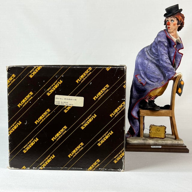 1980s Giuseppe Armani Signed “Clown on Chair” Italian Sculpture Figurine For Sale - Image 11 of 11