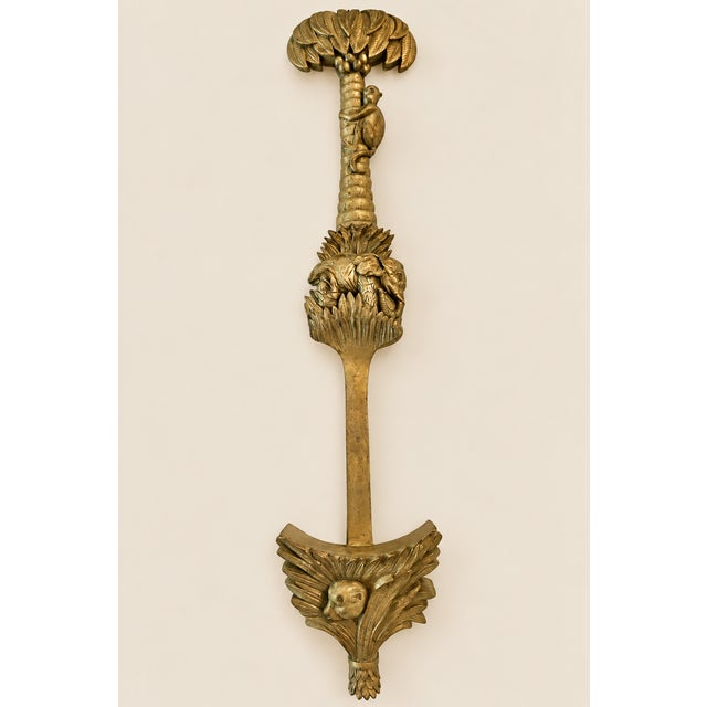 Chinoiserie Vintage Mid-Century Chinoiserie Coconut Palm Tree, Monkey, Elephant and Cougar Wall Plate Bracket For Sale - Image 3 of 9