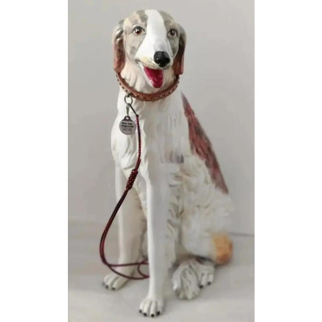 Life Size Glazed Porcelain Borzoi Dog Statue Made in Italy, Circa 1960 For Sale - Image 10 of 12