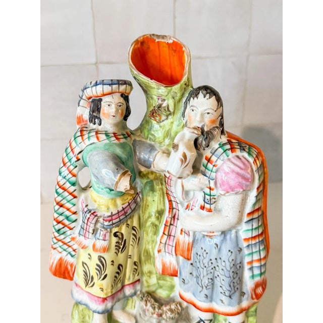Staffordshire Antique English Staffordshire Spill Vase Decorated With a Scottish Man and Woman, Circa 1860 For Sale - Image 4 of 9