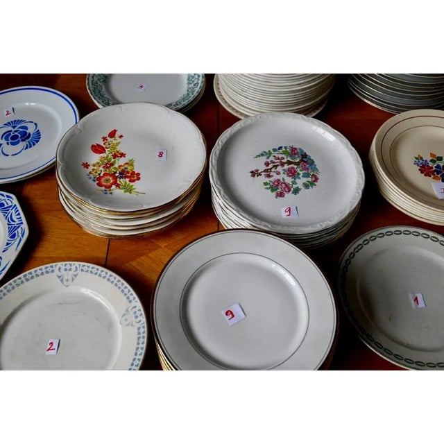 Large Bohemian Mismatched Earthenware and Porcelain Tableware Plates, Set of 115 For Sale - Image 4 of 9