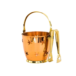 Ice Bucket with Ice Tongs in Copper and Brass and Internal Glass Cup, 1950s