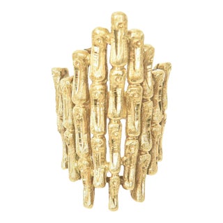Vintage 18k Gold Italian Sculptural Bamboo Design Elongated Ring, Size 6.5 For Sale