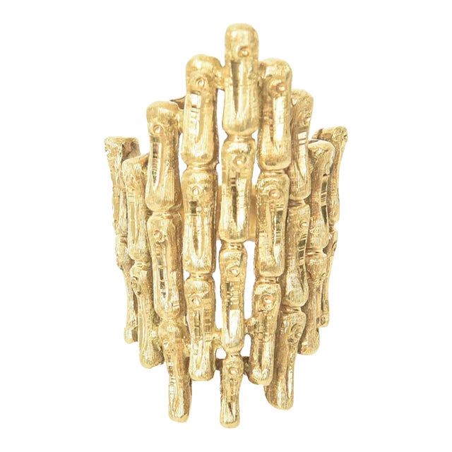 Vintage 18k Gold Italian Sculptural Bamboo Design Elongated Ring, Size 6.5 For Sale