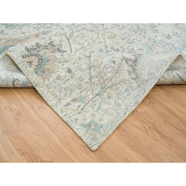 2010s Ivory, Sickle Leaf Design Soft Pile, Silk With Textured Wool Hand Knotted, Oversized Oriental Rug For Sale In New York - Image 6 of 13