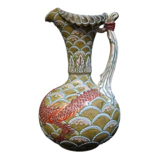 Early 20th Century Japanese Red Dragon Pottery Ewer For Sale