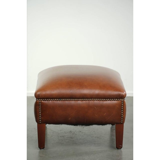 2000 - 2009 Cognac Cowhide Leather Ottoman with Decorative Nails For Sale - Image 5 of 10