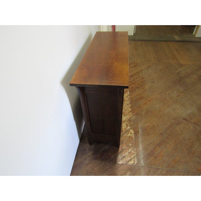 Item 87509: Stickley Mission oak Arts and Crafts style console cabinet. Age: 2000's. Details: Dovetailed drawer....