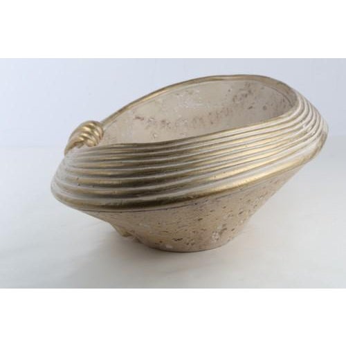 Stone Jaru Travertine Stone Vintage Beige Decorative Gold Trim Bowl For Sale - Image 7 of 14