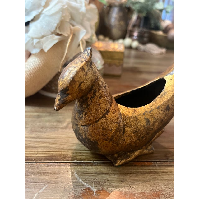 Mid 20th Century Japanese Cast Iron or Bronze Bird/Pheasant Figurine.. Vase.. Planter For Sale - Image 5 of 8