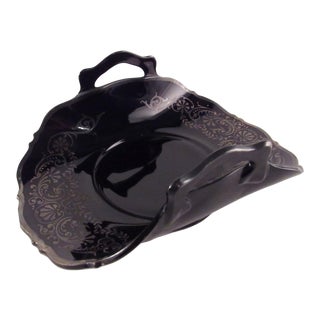 Vintage Black Amethyst Glass Fruit Basket For Sale