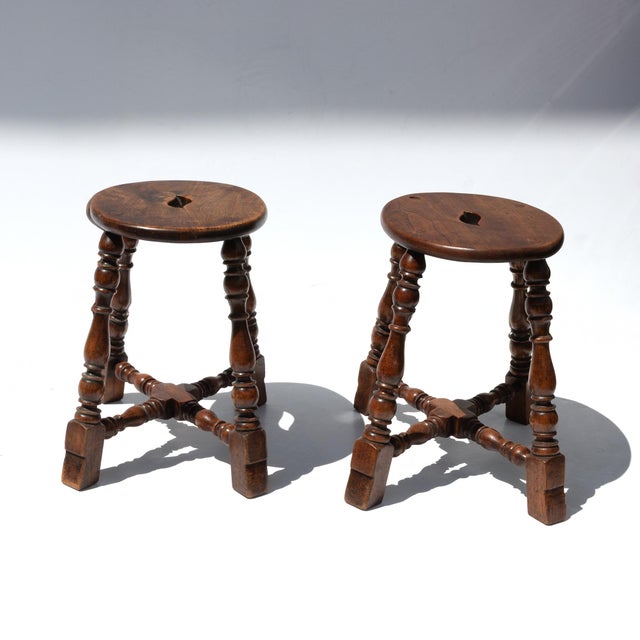 Pair of Oval Oak Stools English Circa 1880 For Sale - Image 4 of 6