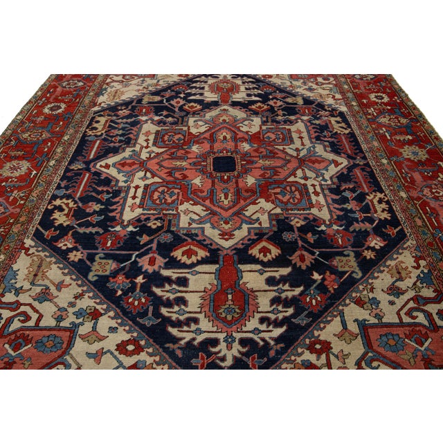 Blue 1900s Antique Blue Persian Heriz Wool Rug With Allover Pattern For Sale - Image 8 of 9