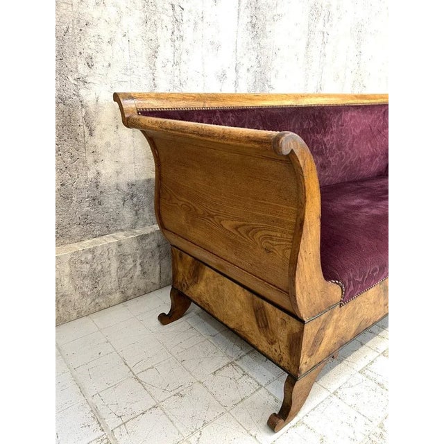 Art Deco Violet Jacquard Velvet and Walnut Wood Canape Sofa For Sale - Image 9 of 10