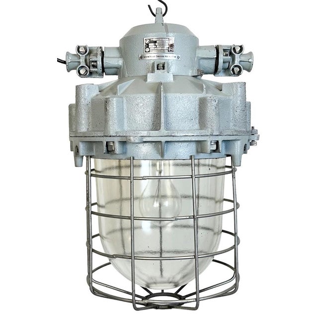 Large Industrial Grey Bunker Light with Iron Cage from Elektrosvit, 1970s For Sale - Image 18 of 18