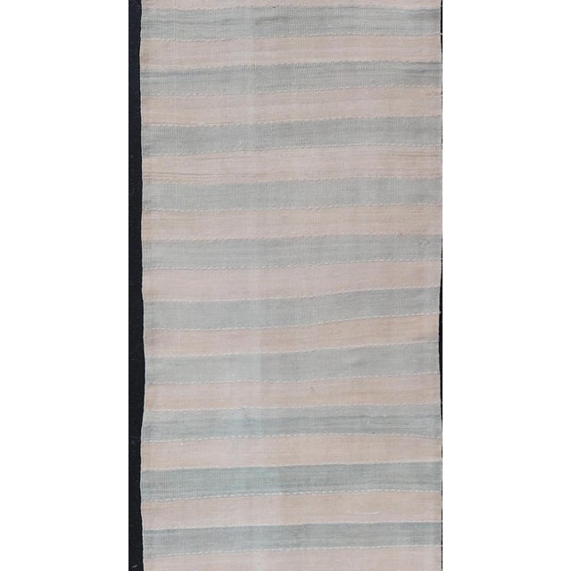 Vintage Turkish Kilim Runner With Soft Blue and Ivory Stripes For Sale - Image 4 of 11