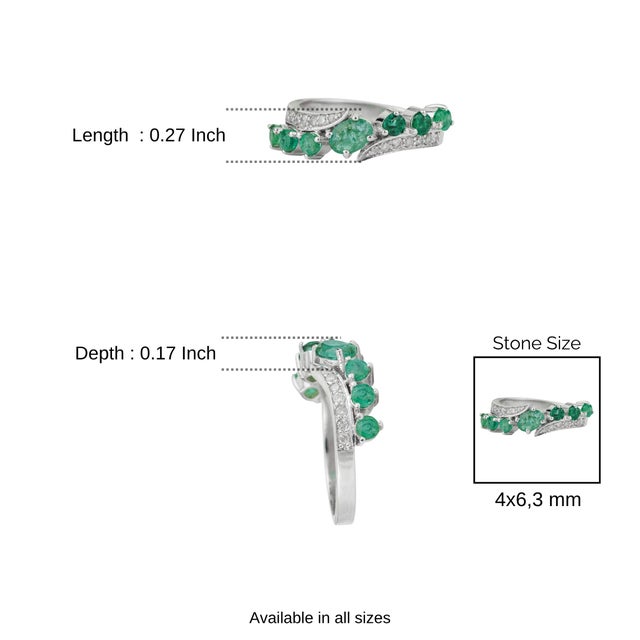 Hallmarked 925 Silver Natural 1.26 Ct Emerald & Diamond Wave Ring Size 7 For Sale - Image 10 of 13