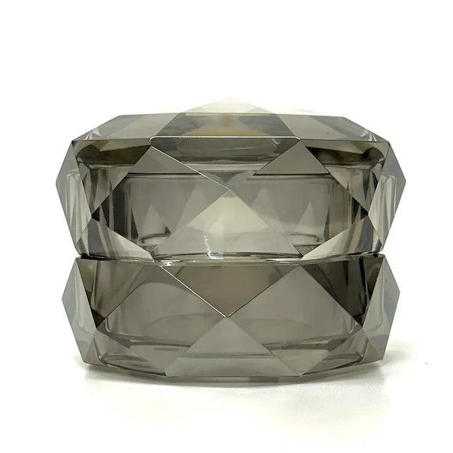 This is a gorgeous faceted smoked iridescent crystal trinket box with a removable lid by Arteriors. This "Clarion...