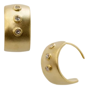 Meme Gold Diamond Wide Huggie Earrings, 1/2" Round, A Pair