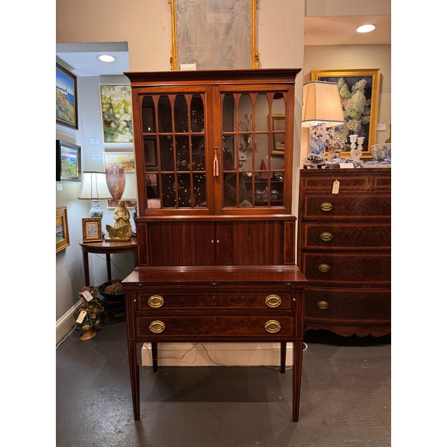 Wood Vintage Mahogany Tambour Secretary For Sale - Image 7 of 8