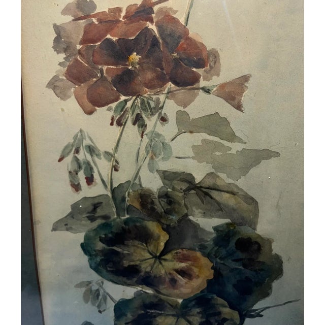 1899 Signed Floral Watercolor of a Flower Bouquet of Impatiens & Violets in the Original Frame For Sale In New York - Image 6 of 10