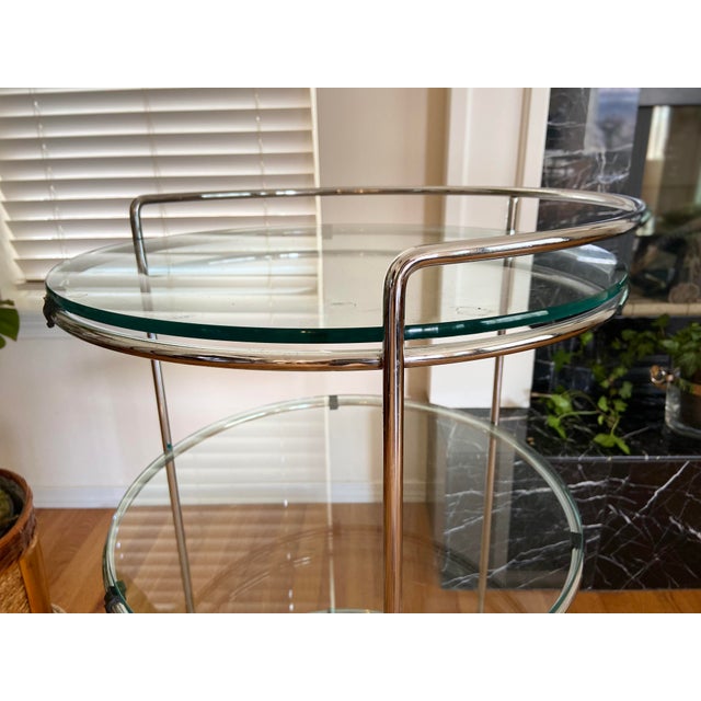 1970s Round Chrome Bar Serving Cart With Glass Shelves For Sale - Image 5 of 12
