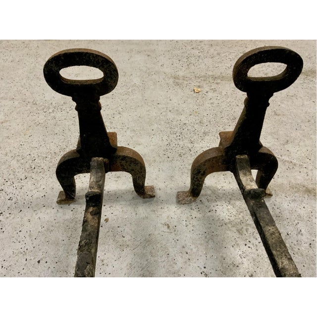 Rustic Antique Rustic Cast Iron Fireplace Andirons—A Pair For Sale - Image 3 of 5