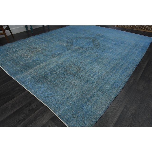 1970s Vintage Persian Handmade Wool Cotton Blue Area Rug For Sale - Image 10 of 11