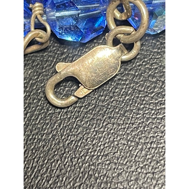 Swarovski MCM Jewelry in Swarovski Styled Leaded Crystal Cornflower Blue Necklace With Aurora Borealis Peacock Iridescence Sterling Silver Clasp For Sale - Image 4 of 9