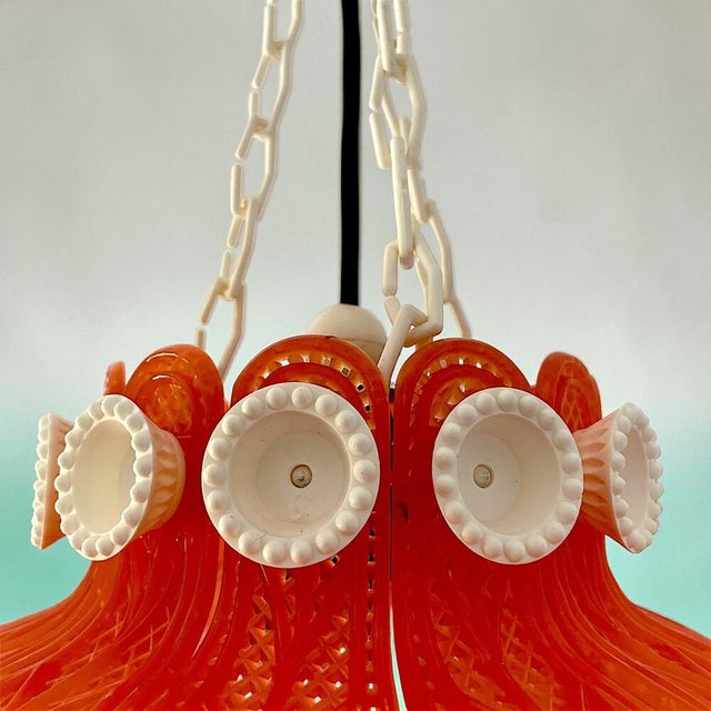 Farmhouse Red Acrylic Lace Effect Hanging Light Chandelier, Ukraine, 1970s For Sale - Image 12 of 18