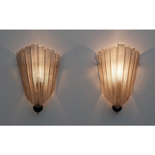 Metal Italian Modern Murano Glass Textured Wall Sconces, 1980s, Set of 2 For Sale - Image 7 of 8