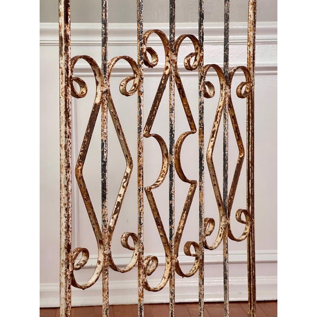 Free Standing Wrought Iron Arched Trellis With Weathered White Paint, 20th Century For Sale In Philadelphia - Image 6 of 11