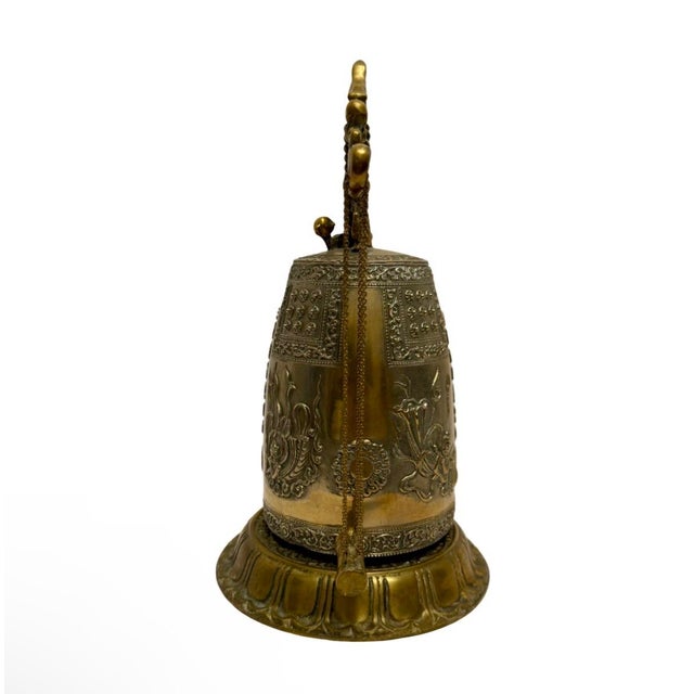 Metal Vintage Asian Temple Dragon Bronze Bell on Stand Hammer Pendulum Rare. For Sale - Image 7 of 11