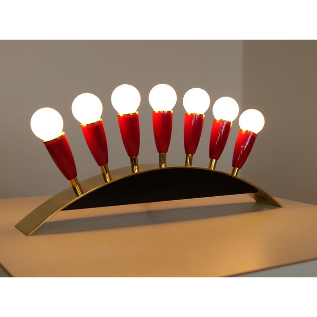 Rare 1950s brass and lacquer lamp Excellent condition 46 cm x 24 cm x 7.5 cm 7 light bulbs European Plug (up to 250V).The...