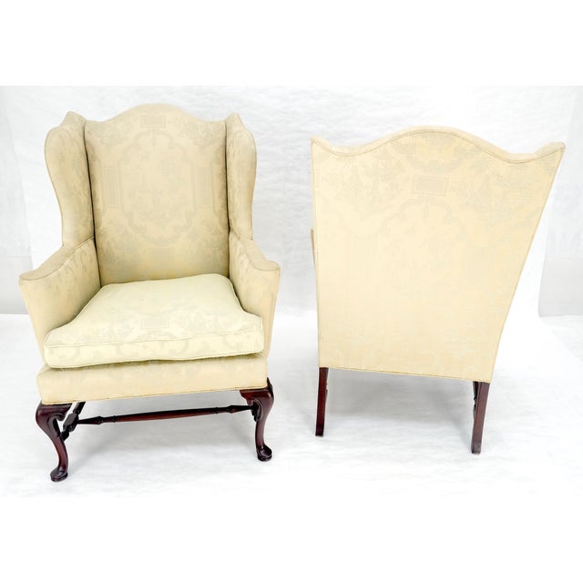 Mid 20th Century Pair of Hickory c1960s Very fine Mahogany Queen Ann Bases Arm Wingback Chairs For Sale - Image 5 of 16