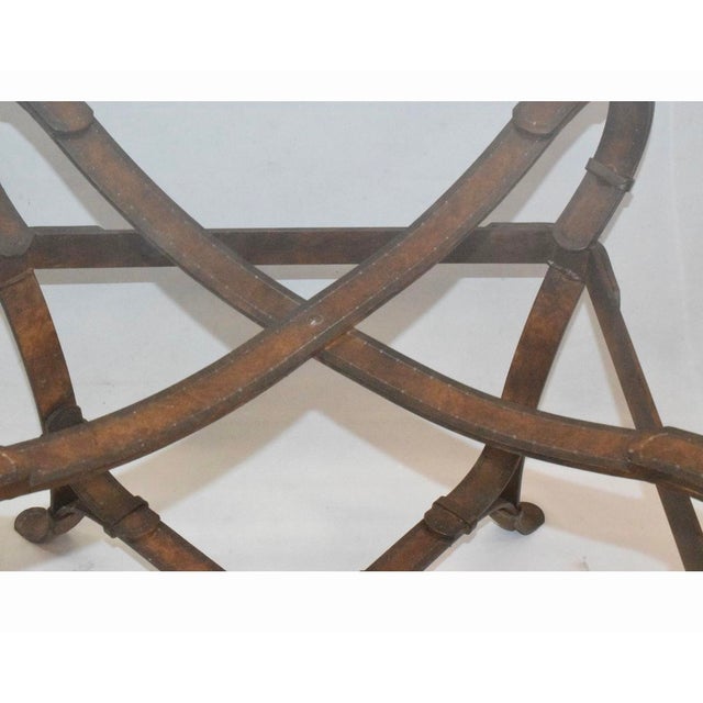 Jacques Adnet Pair, Jacques Adnet for Hermes Style Equestrian Motif Iron & Glass Side Tables For Sale - Image 4 of 10