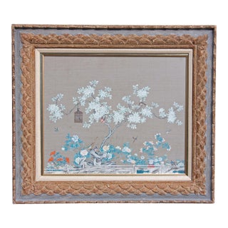 Chinese School Gouache Painting in Carved and Painted Frame Circa 1940s For Sale