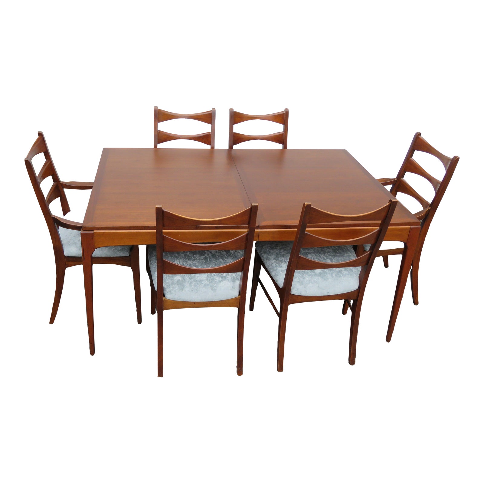 Lane Mid Century Modern Set of Dining Table Six Chairs and a Leaf