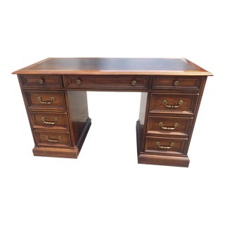 National Mt Airy Chippendale Mahogany and Tooled Leather Top Partners Desk For Sale