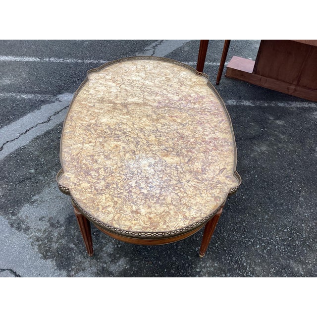 French French Maison Jansen-Style Marble Top Coffee Table W/ Brass Gallery For Sale - Image 3 of 10