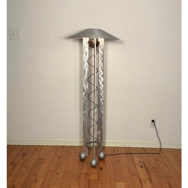 Postmodern Memphis Style Robert Sonneman Brushed Aluminum Floor Lamp for George Kovacs, Usa 1988 For Sale - Image 3 of 12