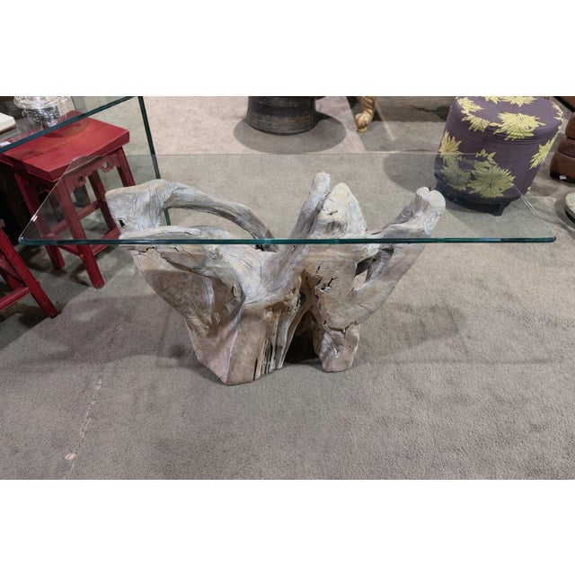 Realism Driftwood Console Table With Glass Top For Sale - Image 3 of 5