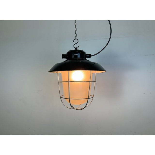Industrial Black Enamel Factory Hanging Lamp from Elektrosvit, 1960s For Sale - Image 13 of 15