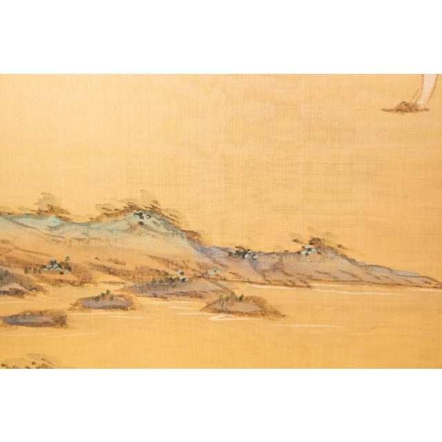 Gold 1970s Shōwa Era Japanese Byobu Screen, "At the Bank" For Sale - Image 8 of 17