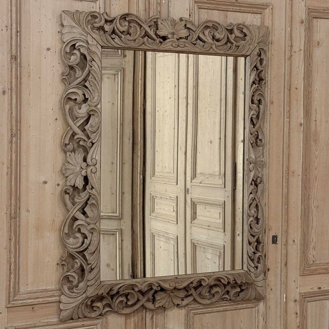 Baroque Antique French Louis XIV Baroque Stripped Hand-Carved Wood Mirror For Sale - Image 3 of 18